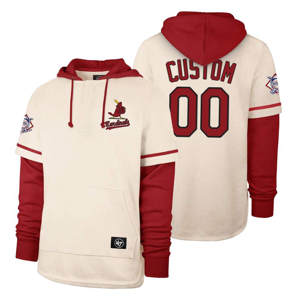 Men St.Louis Cardinals #00 Custom Cream 2021 Pullover Hoodie MLB Jersey